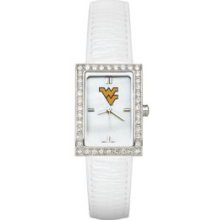 WEST VIRGINIA UNIV LADIES ALLURE WATCH WHITE LEATHER STRAP