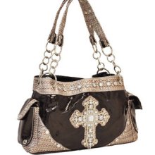 Western Rhinestone Cross Shoulder Studs Handbag Fashion Purse Style Brown