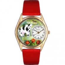 Whimsical Watches C-0110001 Womens Cow Black Leather And Goldtone Watch