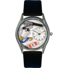 Whimsical Watches Doctor Black Leather And Silvertone Watch
