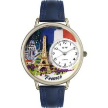 Whimsical Watches France Navy Blue Leather And Silvertone Watch #U1420006