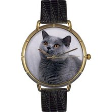 Whimsical Watches N0120029 Women'S N0120029 Russian Blue Cat Black Leather And Goldtone Photo Watch