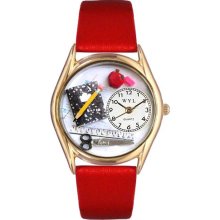 Whimsical Watches Teacher Red Leather And Goldtone Watch