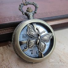 Wholesale --pocket Watch Butterfly Flower Shape Watch Fashion Gift W