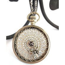 Wire Wrapped Spider Red Bead Steampunk Pocket Watch Necklace