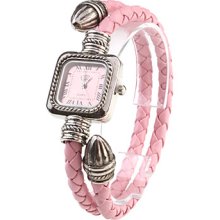with Quartz Watch PU Leather + Rope Watch Strap - Pink
