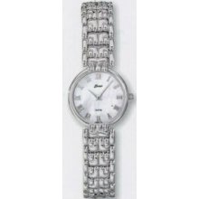 Woman`s Quartzline Contemporary Silver Watch W/ Round Mother Of Pearl Dial