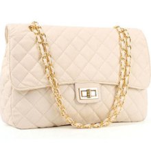Women Ivory Large Classic Quilted Gold Chain Shoulder Cross Body Bag Handbag