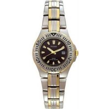 Womenandapos;s Two Tone Stainless Steel Black Dial Dress Watch