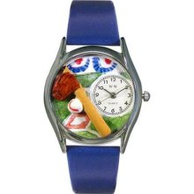 Women's Baseball Royal Blue Leather and Silvertone Watch in Silve ...