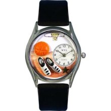 Women's Basketball Black Leather and Silvertone Watch in Silver ...