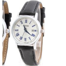 Womens Classic Business Roman Scale Calendar Faux Leather Wrist Watch Blue