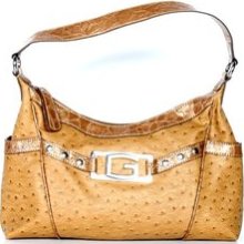 Womens Guess Handbag Brown Ostrich & Croc Satchel Purse