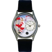 Women's Hockey Black Leather and Silvertone Watch in Silver ...