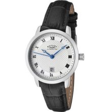 Women's Silver Textured Dial Black Leather Watch ...