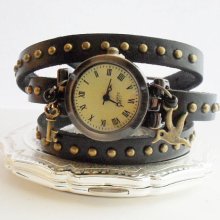 Wrap watch for women real leather black