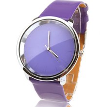 Wrist Fashionable Quartz Watch with Purple PU Band