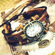 Wrist Watch Handmade Wristwatches Vintage Ladies Girls Womens Mens Lea