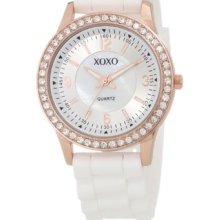 Xoxo Women's Xo8038 White Bumpy Strap Crystal Accented Quartz Watch -