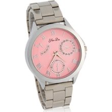 Yueda Round Dial Analog Watch with Stainless Steel Strap (Pink)