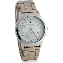 Yueda Round Dial Analog Watch with Stainless Steel Strap (White)