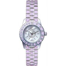 100% Auth Christian Dior Baby Pink Christal Crystal Pave Diamond Women Watch
