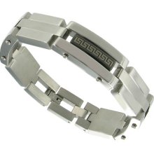 100% Solid Stainless Steel Greek Key Pattern Link Mens Bracelet Regular