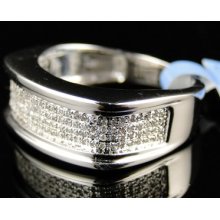 10k Mens White Gold Wedding Band Round Cut Diamond Pave