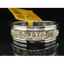 10k Mens White Gold 7 Stone Diamond Engagement Ring Wedding Band 1 Ctw. 8.5mm