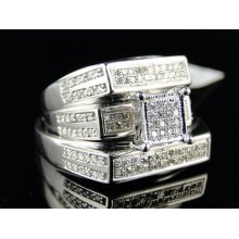 10k Wedding Band Engagement Diamond Trio Set .75 Ct