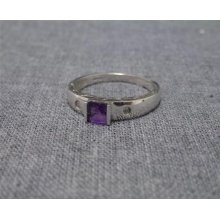10k White Gold Ladies 7 Square Amethyst Diamond Chips Filigree Band Ring 2g