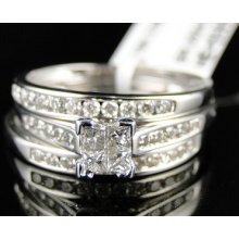 10k White Gold Ladies Bridal Engagement Wedding Band Diamond Ring 3 Piece Set