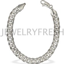 10mm 9 inch Cuban Curb Sterling Silver Plated Mens Bracelet