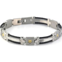 10mm Black Cable 18K Yellow Gold Stainless Steel Men's Bracelet 8.5 In