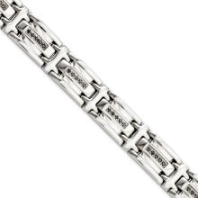 10mm Stainless Steel and Black Diamond Bracelet - 8.5 Inch