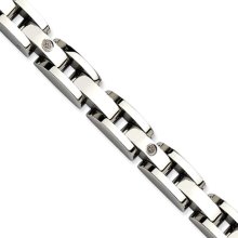 10mm Stainless Steel and Diamond Bracelet - 8.5 Inch