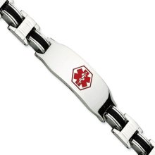10mm Stainless Steel Black Rubber Medical ID Bracelet - 8 Inch