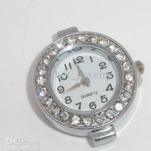 10pcs Silver Tone Rhinestone Round Quartz Watches Faces