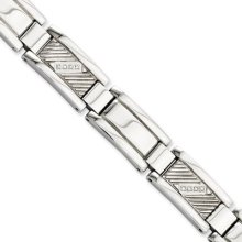 11mm Stainless Steel And .10 Carat Diamond Bracelet - 8.5 Inch
