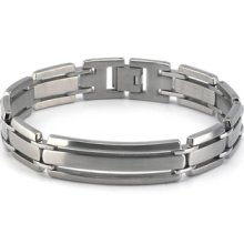 12.8mm Link with Plaque Stainless Steel Men's Bracelet 8.5 Inch