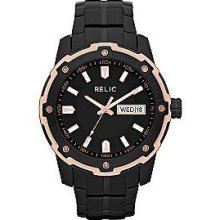 $120 Relic By Fossil Black Rose Gold Tone Men's Watch Zr77240
