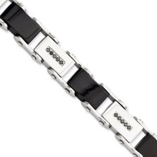 12mm Stainless Steel and Black Diamond Bracelet - 8.5 Inch