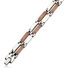 12mm Stainless Steel and Chocolate Link Bracelet - 8 Inch