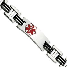 12mm Stainless Steel Black Rubber Medical ID Bracelet - 8.5 Inch