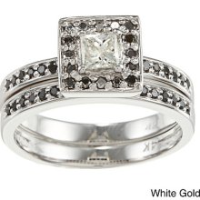 14k Gold 2/3ct Tdw Princess Black And White Diamond Bridal Ring Set (h-i, I1-i2)