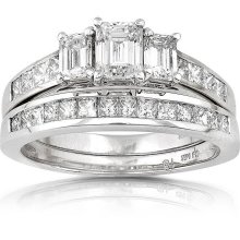 14k Gold 2ct TDW Emerald-cut Diamond Bridal Ring Set (H-I, SI-I)