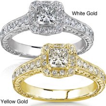 14k Gold 3/4ct Tdw Diamond Princess Cut Halo Engagement Ring