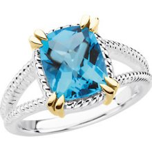 14k Gold & Silver 4.0 Ctw Cushion Swiss Blue Topaz Ring