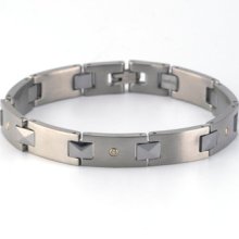 14K Gold Genuine Diamond Steel Tungsten Men's Bracelet 8 Inch
