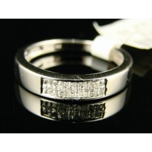 14k Ladies 3 Row White Gold Diamond Wedding Band Ring